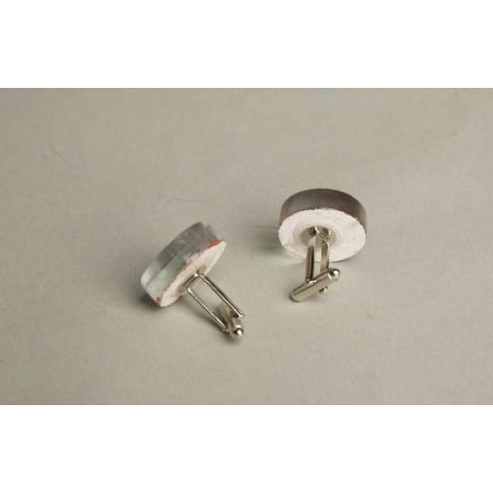 Cool Red Translucent Circle Cuff Link Set Unique … - image 2